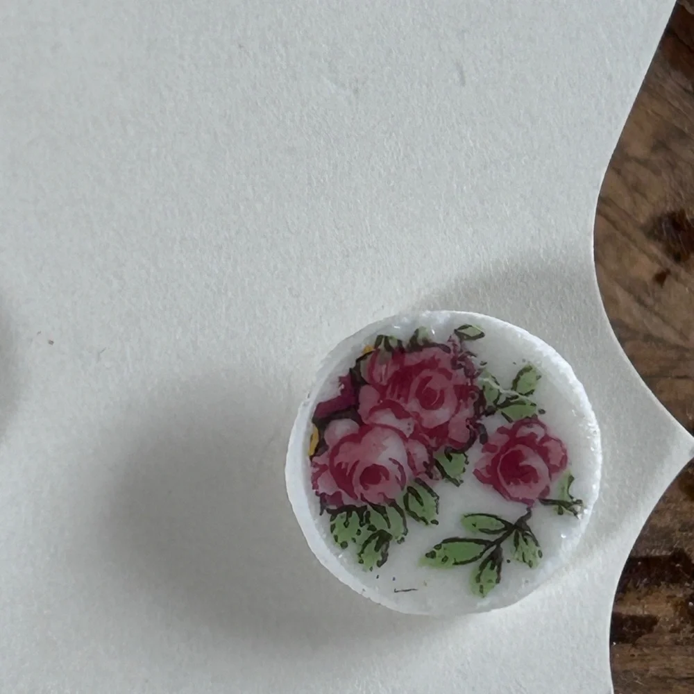 Handmade Broken China Earrings Pink Green Flowers Small Fancy Circle-Vine Style